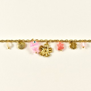 CHAINE DE CHEVILLE FLEURS ACIER INOXYDABLE GOLD PETIT PRIX