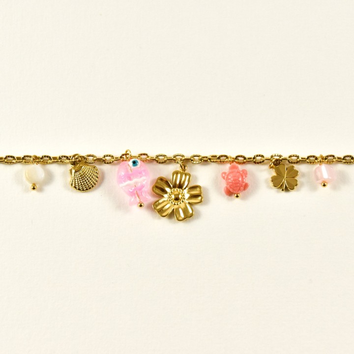 CHAINE DE CHEVILLE FLEURS ACIER INOXYDABLE GOLD PETIT PRIX