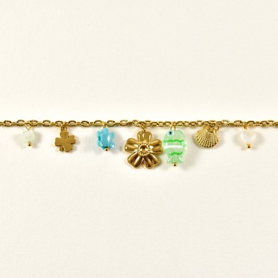 CHAINE DE CHEVILLE FLEURS ACIER INOXYDABLE GOLD PETIT PRIX