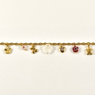 CHAINE DE CHEVILLE FLEUR NACRE COEUR ACIER INOXYDABLE GOLD PETIT PRIX