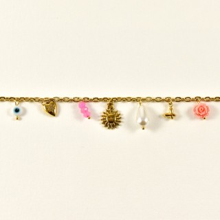 CHAINE DE CHEVILLE SOLEIL COEUR ACIER INOXYDABLE GOLD PETIT PRIX