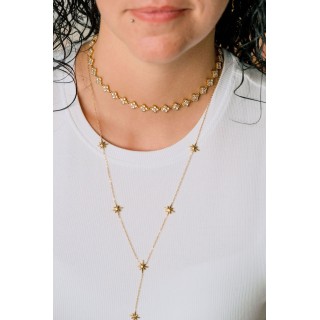 COLLIER TREFLES BLANCS ACIER INOXYDABLE GOLD PETIT PRIX