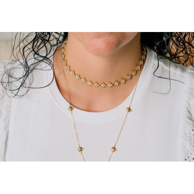 COLLIER TREFLES BLANCS ACIER INOXYDABLE GOLD PETIT PRIX