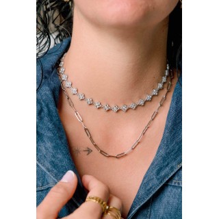 COLLIER TREFLES BLANCS ACIER INOXYDABLE SILVER PETIT PRIX