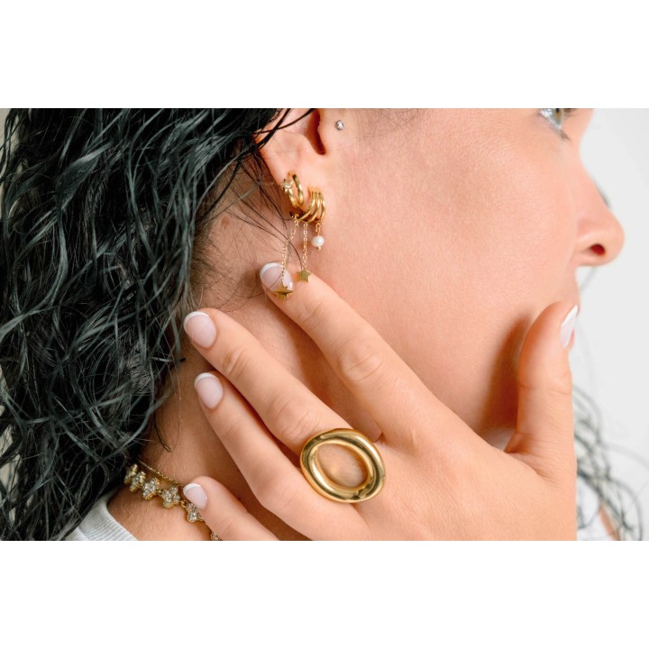 PUCE TRIPLE ANNEAU ETOILE ACIER INOXYDABLE GOLD PETIT PRIX