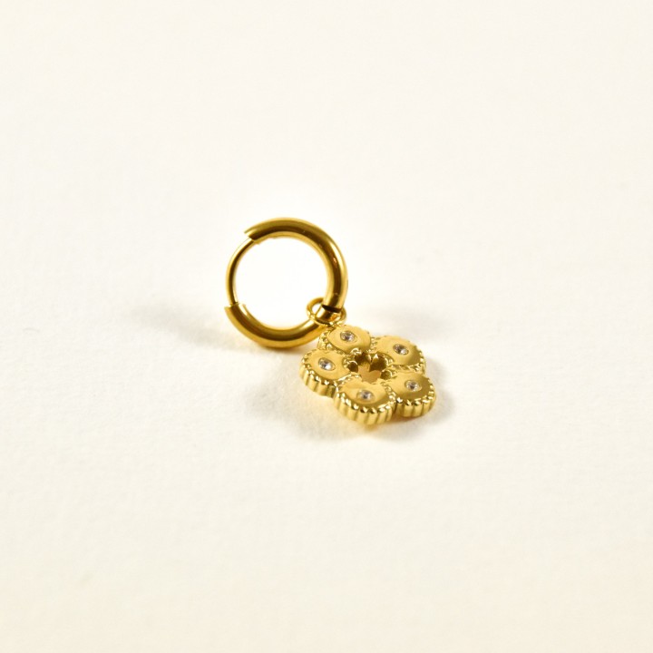BOUCLE FLEUR STRASS ACIER INOXYDABLE GOLD PETIT PRIX