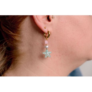 BOUCLES ETOILES DE MER VERTES ACIER INOXYDABLE GOLD PETIT PRIX