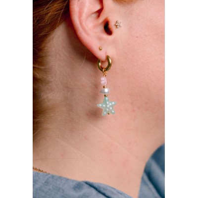 BOUCLES ETOILES DE MER VERTES ACIER INOXYDABLE GOLD PETIT PRIX