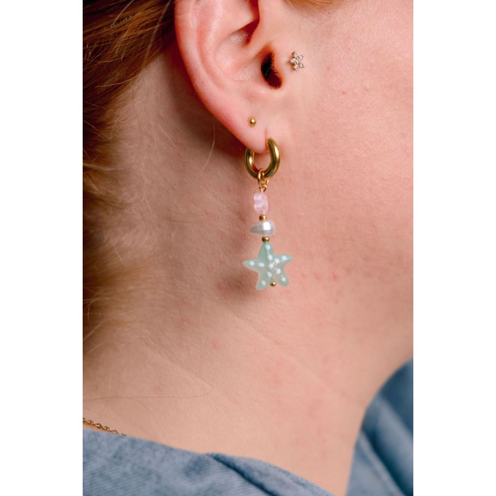 BOUCLES ETOILES DE MER VERTES ACIER INOXYDABLE GOLD PETIT PRIX