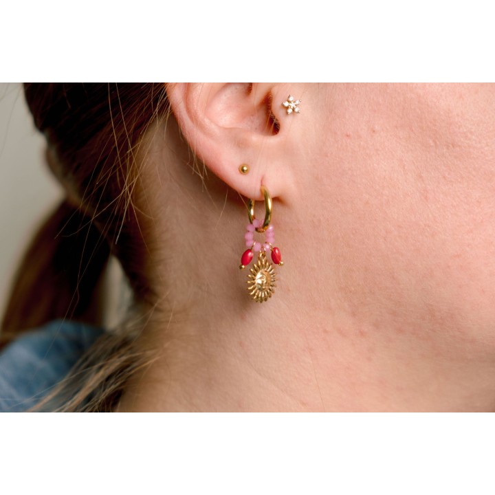 BOUCLES PERLES ROSES SOLEIL ACIER INOXYDABLE GOLD PETIT PRIX