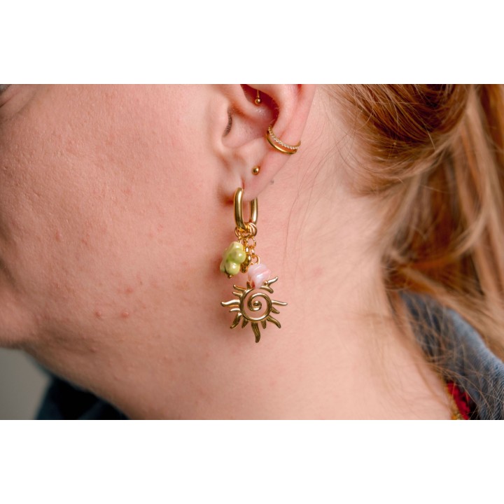 BOUCLES CHARMS SOLEIL PERLES ACIER INOXYDABLE GOLD PETIT PRIX