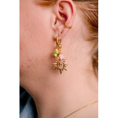 BOUCLES CHARMS SOLEIL PERLES ACIER INOXYDABLE GOLD PETIT PRIX