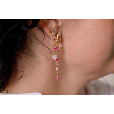 PUCES TROIS ANNEAUX CHAINES PERLES ACIER INOXYDABLE GOLD PETIT PRIX