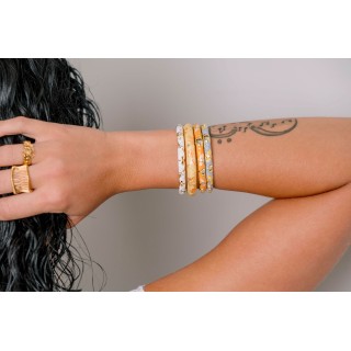 BRACELET PERLES GRIS METALLISE MEDAILLON ACIER INOX GOLD PETIT PRIX