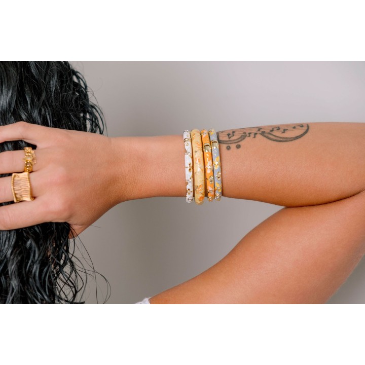 BRACELET PERLES GRIS METALLISE MEDAILLON ACIER INOX GOLD PETIT PRIX