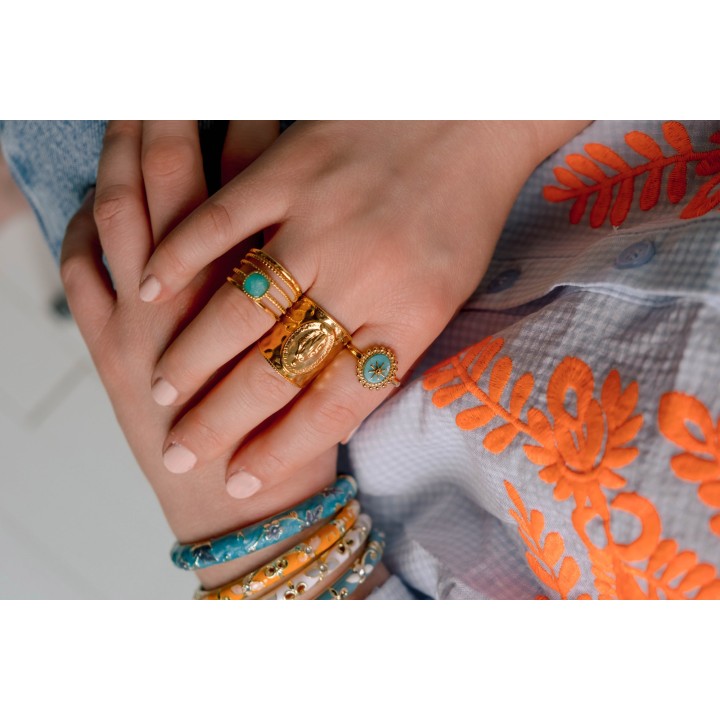 BAGUE RONDE MARTELEE ACIER INOXYDABLE GOLD PETIT PRIX
