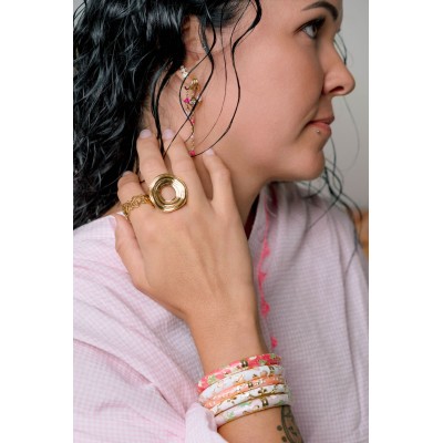 BAGUE RONDE EFFET PERLES ACIER INOXYDABLE GOLD PETIT PRIX