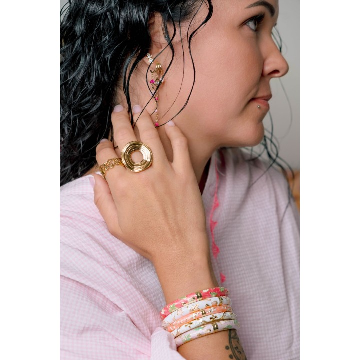 BAGUE RONDE EFFET PERLES ACIER INOXYDABLE GOLD PETIT PRIX