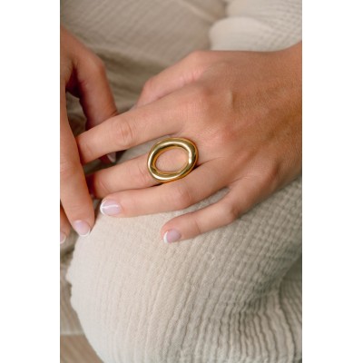 BAGUE RONDE MARTELEE ACIER INOXYDABLE GOLD PETIT PRIX