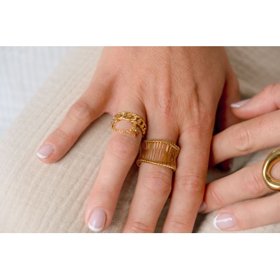 BAGUE RONDE MARTELEE ACIER INOXYDABLE GOLD PETIT PRIX