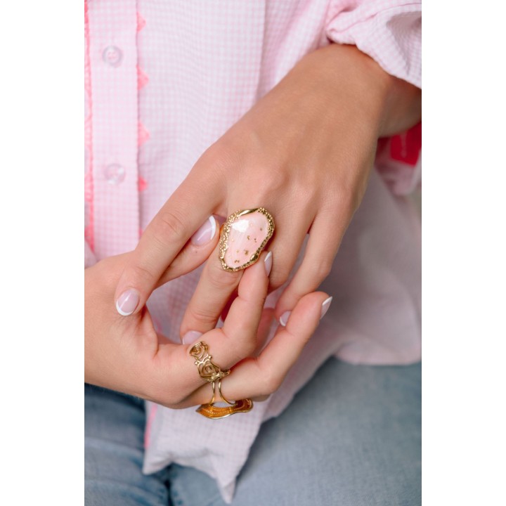 BAGUE RONDE MARTELEE ACIER INOXYDABLE GOLD PETIT PRIX