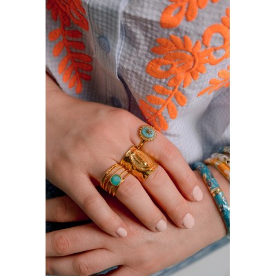 BAGUE RONDE VERTE ETOILE ACIER INOXYDABLE GOLD PETIT PRIX