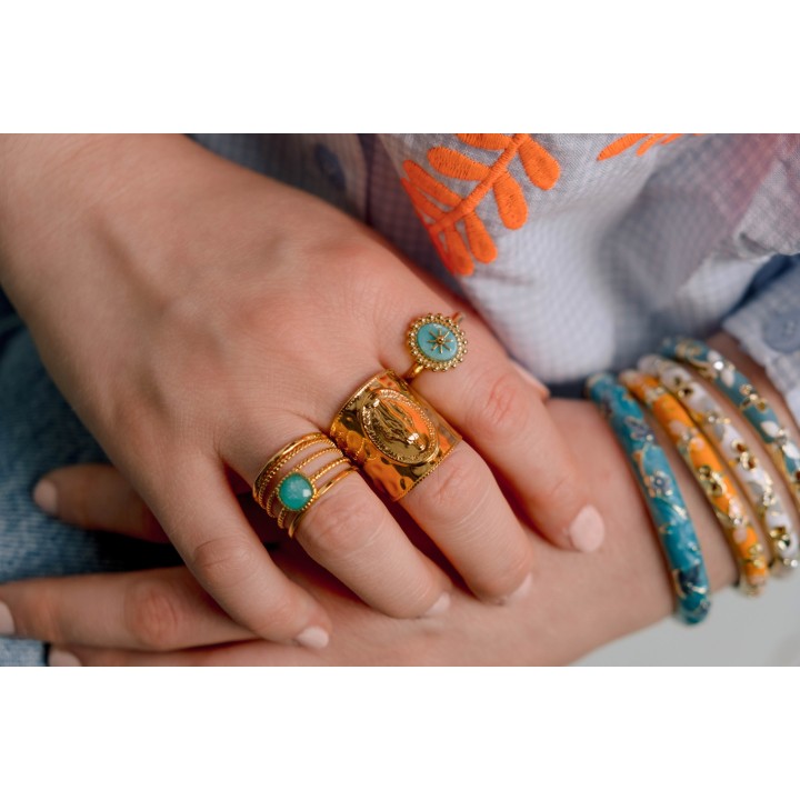 BAGUE RONDE VERTE ETOILE ACIER INOXYDABLE GOLD PETIT PRIX