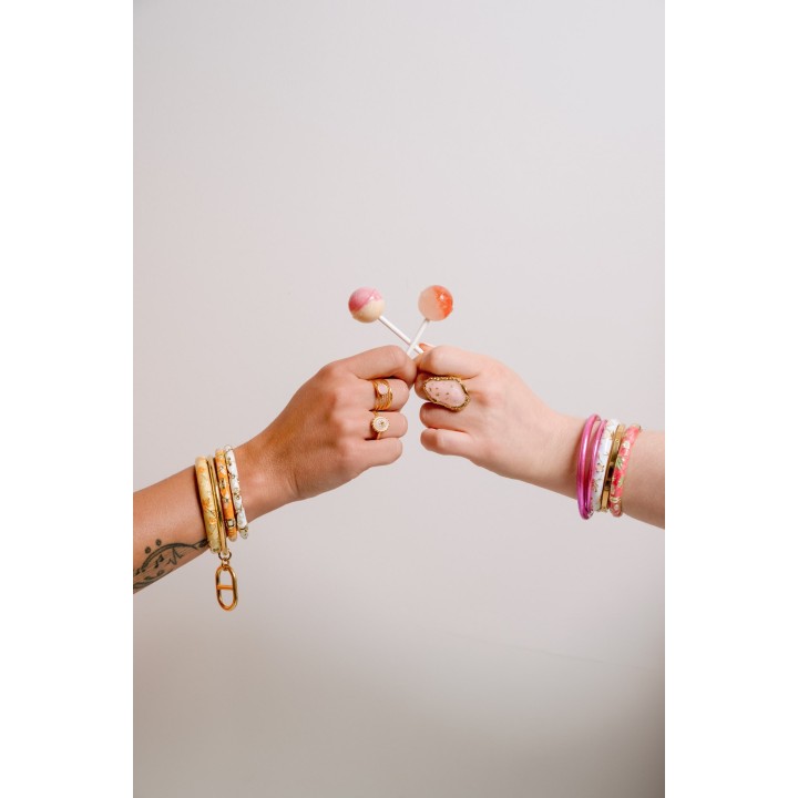 BAGUE 5 ANNEAUX PIERRE ROSE ACIER INOXYDABLE GOLD PETIT PRIX