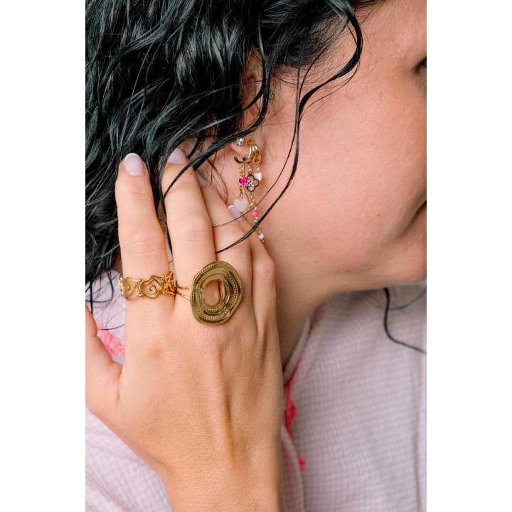 BAGUE LARGE CISELEE ACIER INOXYDABLE GOLD PETIT PRIX