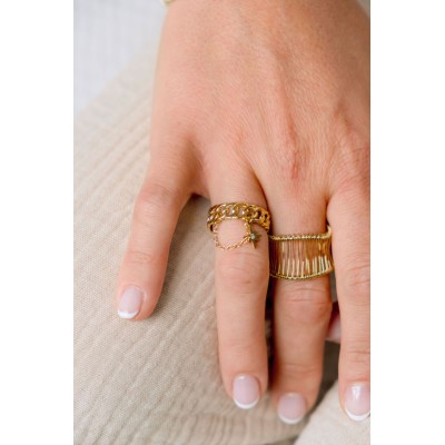 BAGUE RONDE MARTELEE ACIER INOXYDABLE GOLD PETIT PRIX