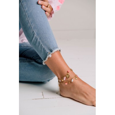 CHAINE DE CHEVILLE SOLEIL COEUR ACIER INOXYDABLE GOLD PETIT PRIX