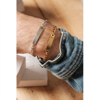 GOURMETTE HOMME MAILLE CHEVAL MEDAILLE PERSONNALISABLE ACIER INOX GOLD
