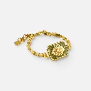 Bracelet Cœur Ex-Voto Vert Acier Doré | Brin de Cuivre