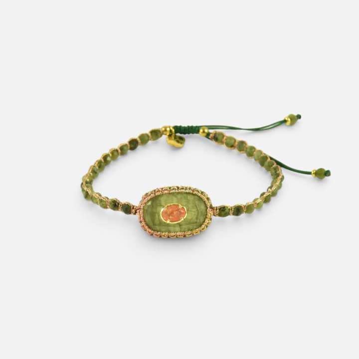 Bracelet Cordon Vert Cœur Orange Elodie | Brin de Cuivre