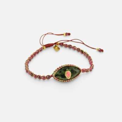 Bracelet Cordon Tressé Cabochon Vert Ambre | Brin de Cuivre