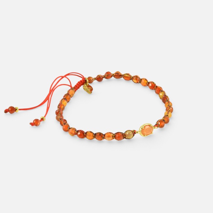 Bracelet Cordon Rouge & Pierres Orangées Philippine | Brin de Cuivre