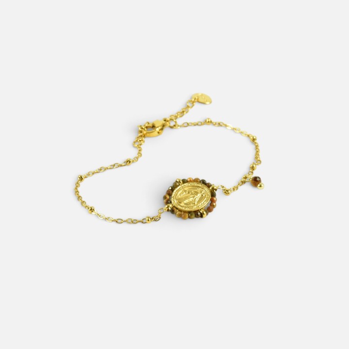 Bracelet Chaîne Dorée & Perles Marrons Gisèle | Brin de Cuivre