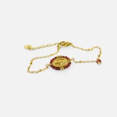 Bracelet Chaîne Dorée & Perles Rouges Delphine | Brin de Cuivre