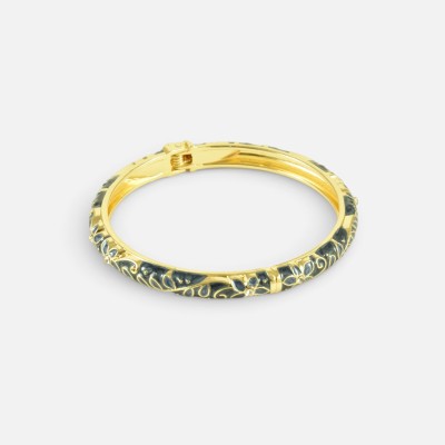Bracelet Jonc Ouvrant Acier & Émail Bleu Nuit Éléa | Brin de Cuivre