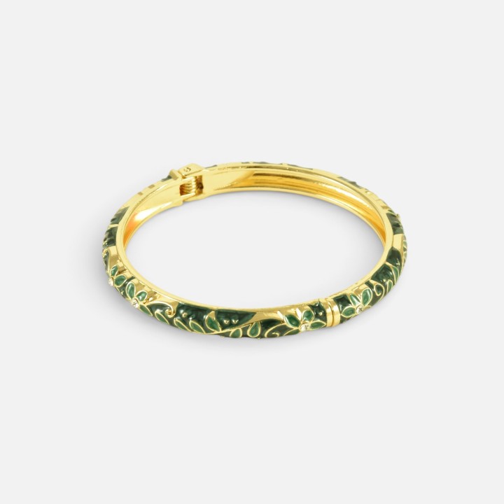 Bracelet Jonc Ouvrant Émail Vert Intense Maya | Brin de Cuivre