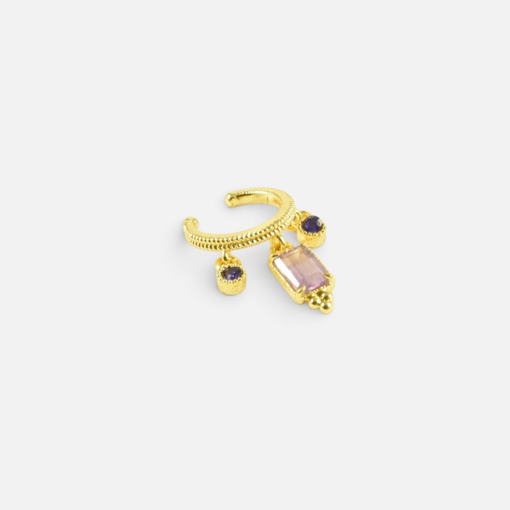 Bague d'oreille Mélia Améthyste Laiton Doré | Brin de Cuivre