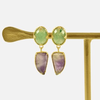 Boucles d'oreilles Duo Maëlys Aventurine & Améthyste | Brin de Cuivre