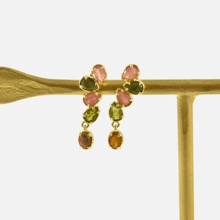Puces d'oreilles Cascades Capucine Tourmaline Multicolore | Brin de Cu