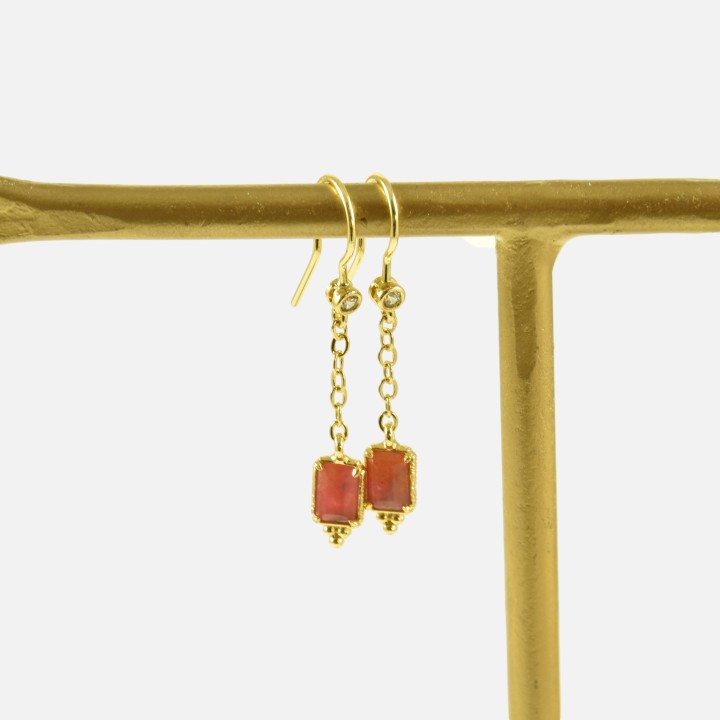 Boucles Fines Pendantes Rosalie Cornaline & Laiton Doré Brin de Cuivre