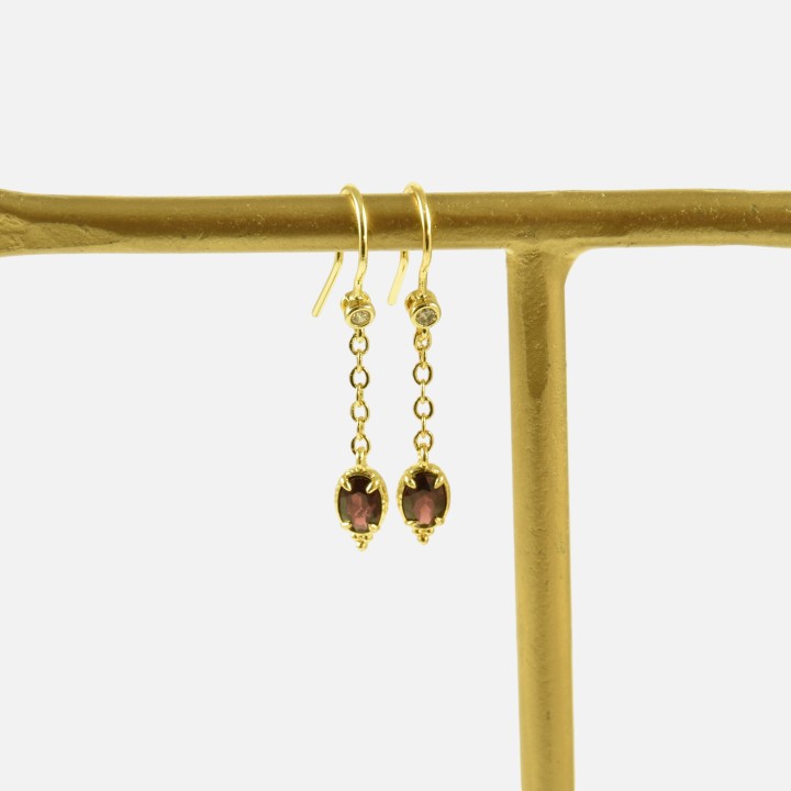 Boucles d'oreilles Pendantes Céleste Grenat Laiton Doré Brin de Cuivre