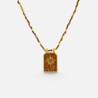 Collier Soleil Rosy Œil de Tigre Acier Inoxydable | Brin de Cuivre