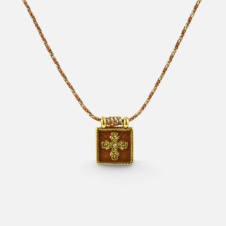 Collier Croix Fanny Terracotta  Acier Inoxydable Doré | Brin de Cuivre