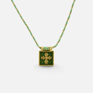 Collier Croix Manon Vert Mousse Acier Inoxydable Doré | Brin de Cuivre