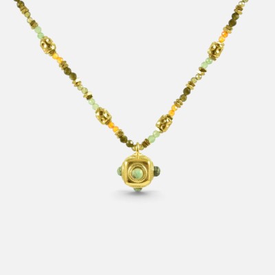 Collier Dé Géométrique Lucie Tourmaline Verte & Acier Doré