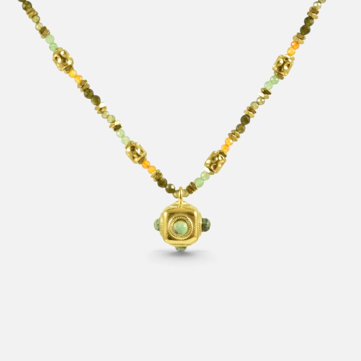 Collier Dé Géométrique Lucie Tourmaline Verte & Acier Doré